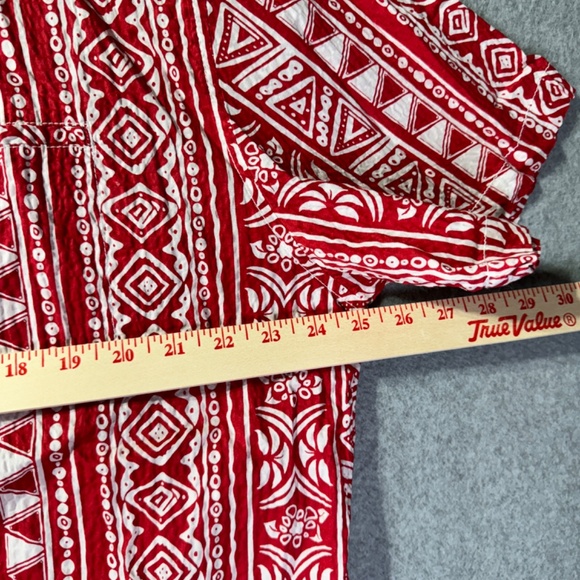Tommy Bahama Shirt Men XXL Tall Seersucker Red Tribal Hawaiian Button Front - Picture 4 of 9